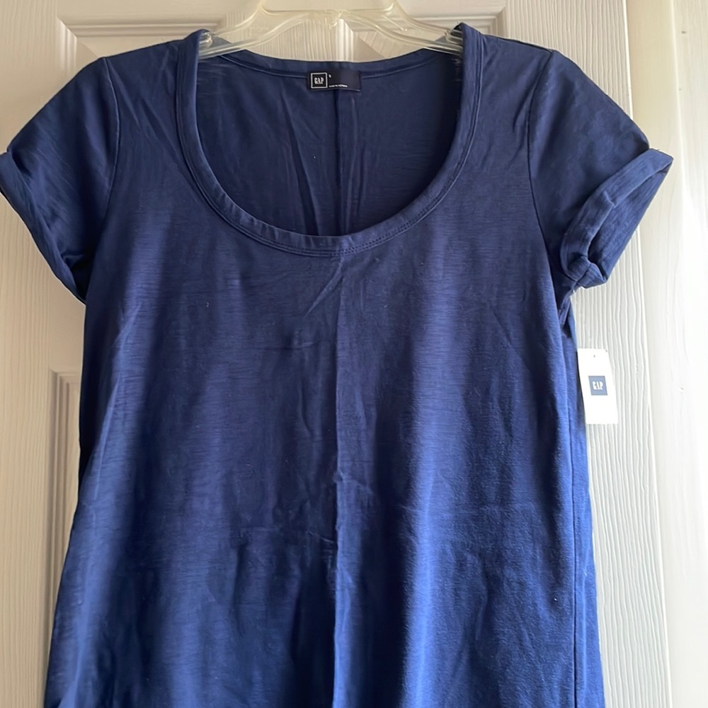 T shirt dress, size small, navy with cuffed sleeve